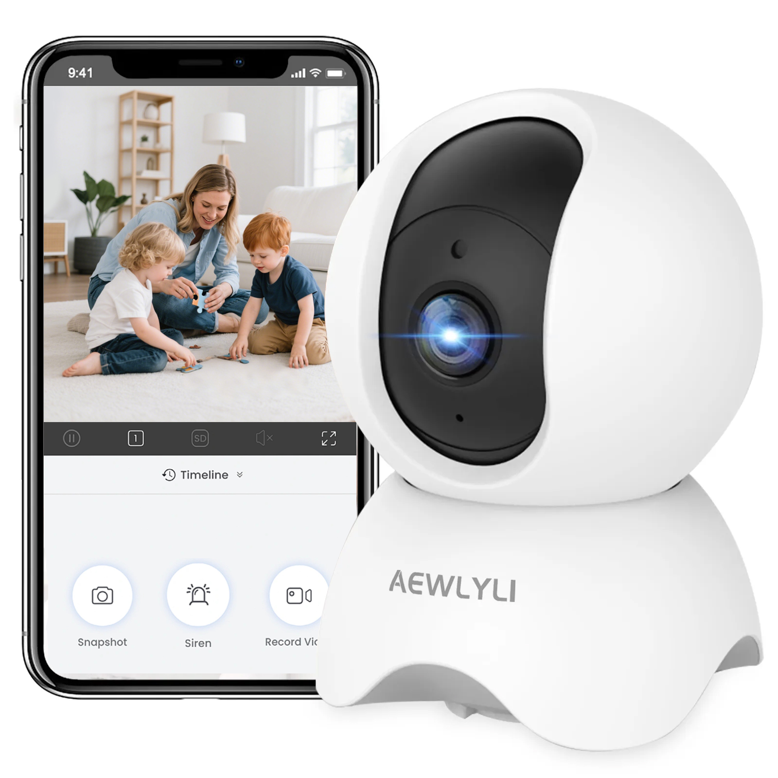 AEWLYLI Baby Monitor Security Camera, 360° 1080P HD WiFi Camera, Night Vision for Baby, Pet Dog and Elderly