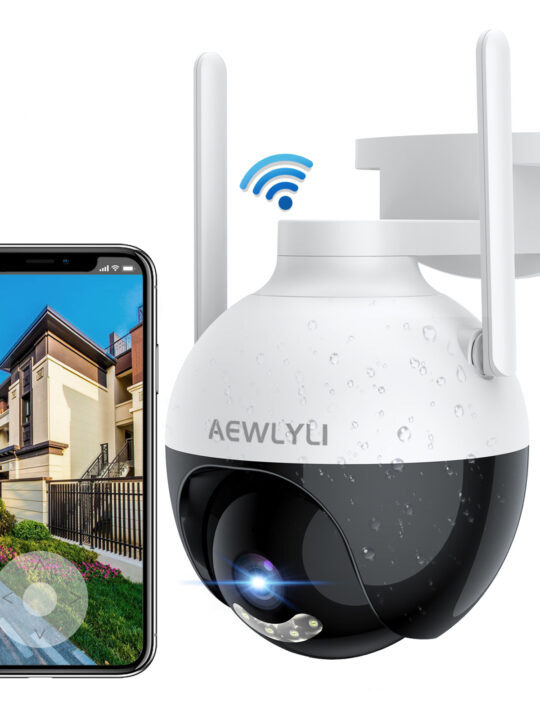 AEWLYLI Outdoor Security Camera - Spotlight, Waterproof, 2.5K Home Surveillance Camera, 2.4Ghz Wi-Fi, Night Vision, Motion Detection, White
